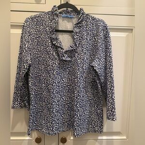 J. McLaughlin Navy and White Swirl Blouse